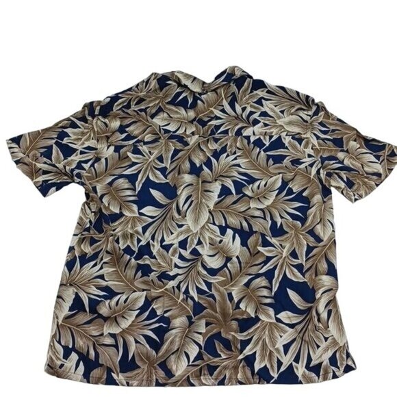 Island Shores Hawaiian Shirt Blue Tan Palm Print Tropical Short Sleeve Size L - Picture 4 of 4